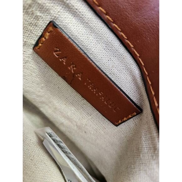 Zara Trafaluc Faux Cognac Brown Leather Gold Chain Crossbody Clutch Bag Purse - Picture 7 of 7